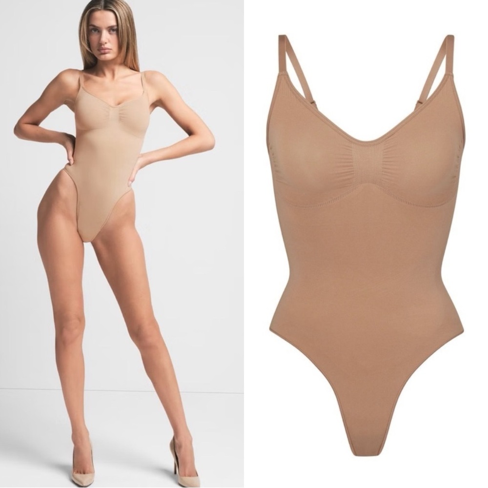 SKIMS Sculpt Thong Beige Cream Bodysuit Tank Top